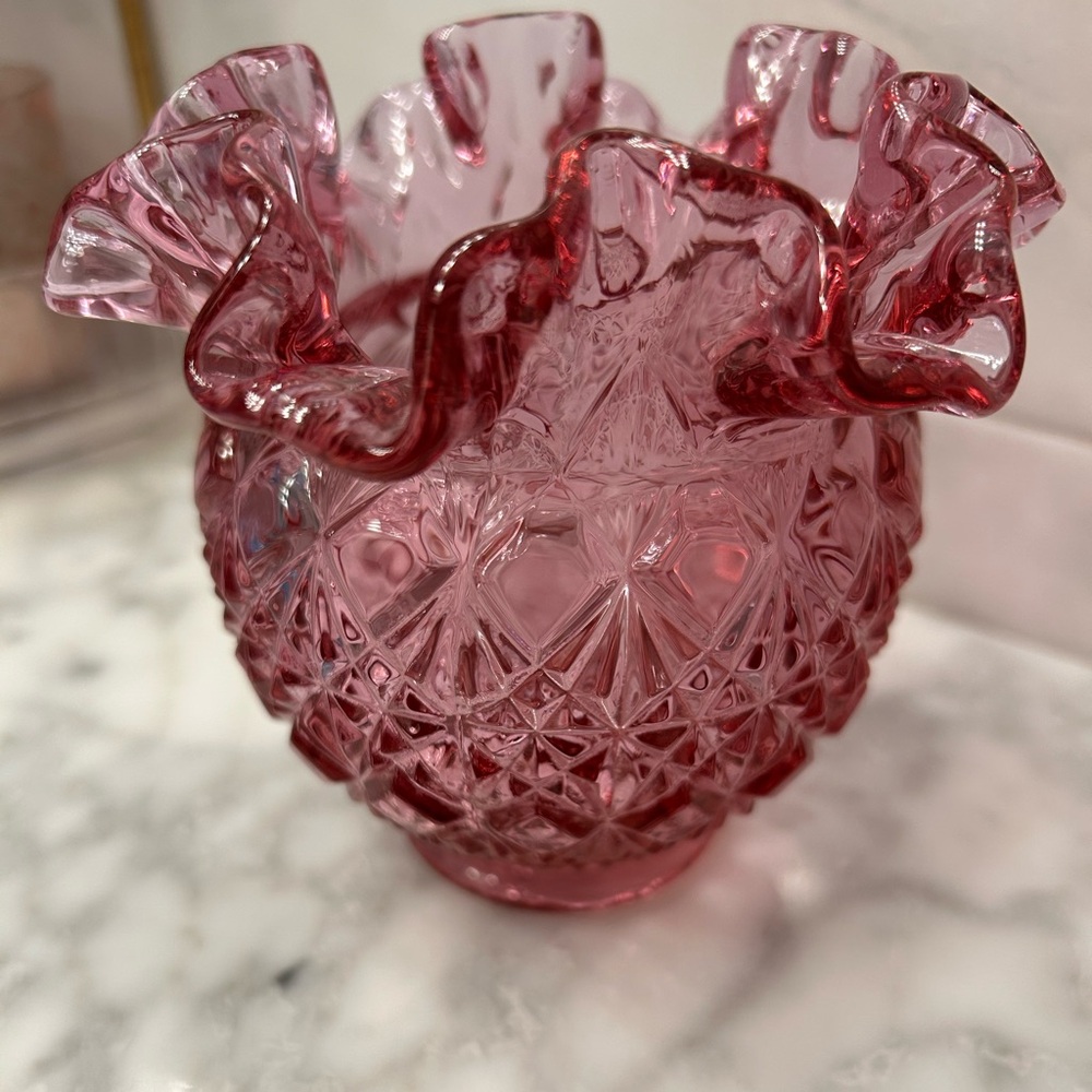 Crimson Crystal Ruffled Vase